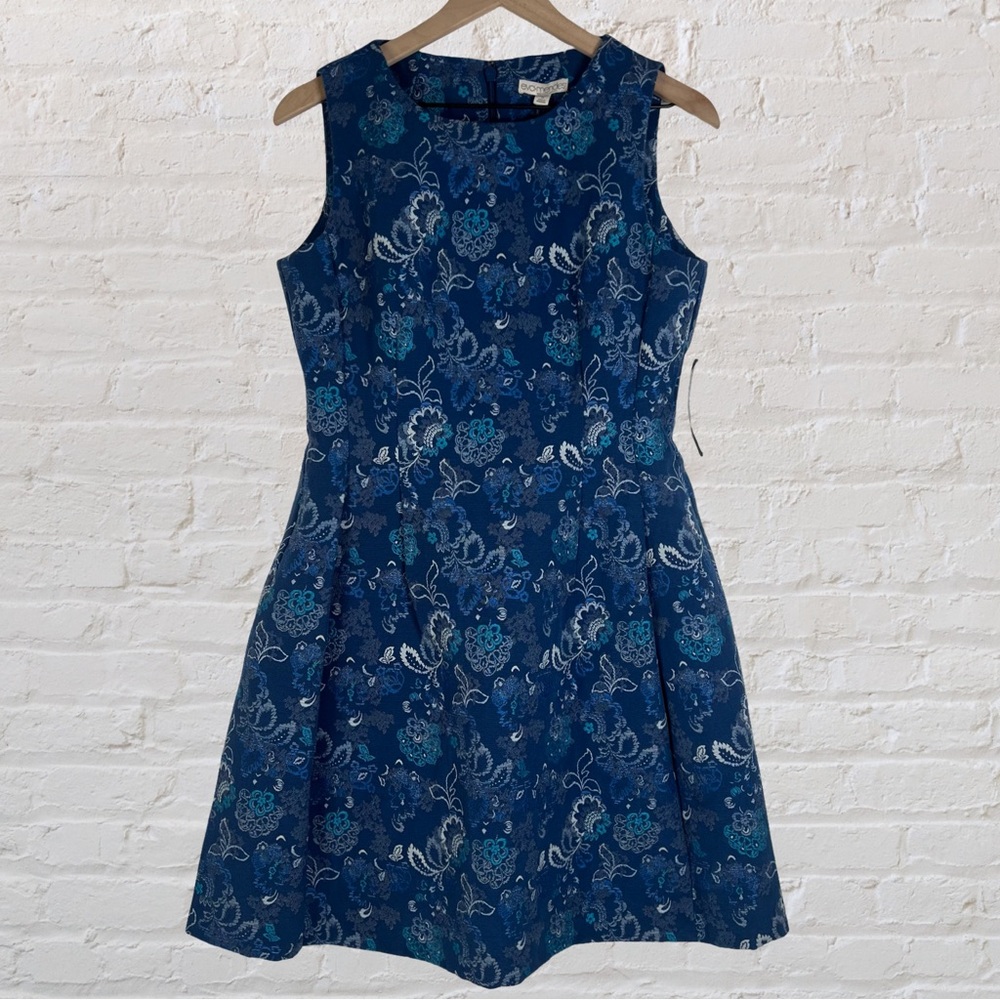 Eva Mendes New York & Co Blue Sleeveless Floral Fit and Flare Dress, Size 10